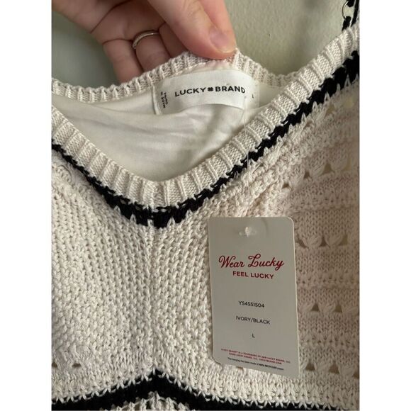 Lucky Brand SZ Large Crochet Midi Dress Ivroy and Black Bohemian Beachy Coastal - Picture 8 of 11